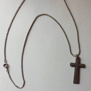 Vintage Unisex SIlver Cross TBN Phone Number On Back Hangs 10 1/2" Cross 1 3/8"